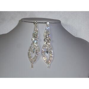 Rhinestone long dangle earrings chandelier bridal party formal wedding earring